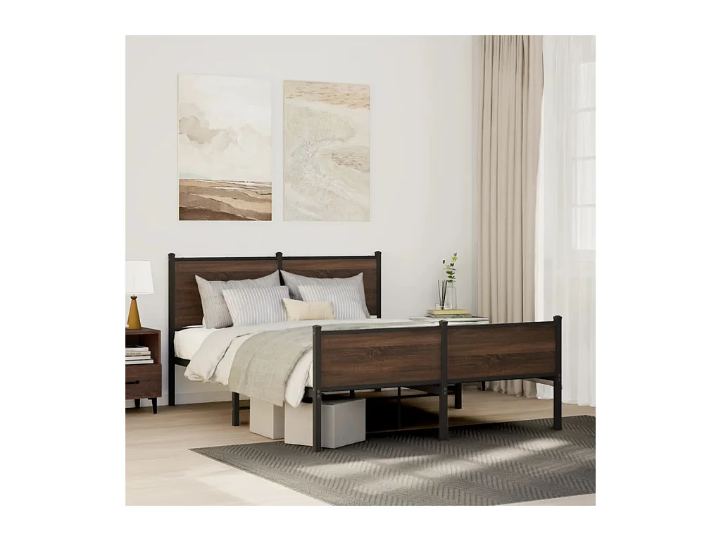 Cadre de lit en métal sans matelas chêne marron 137x190 cm