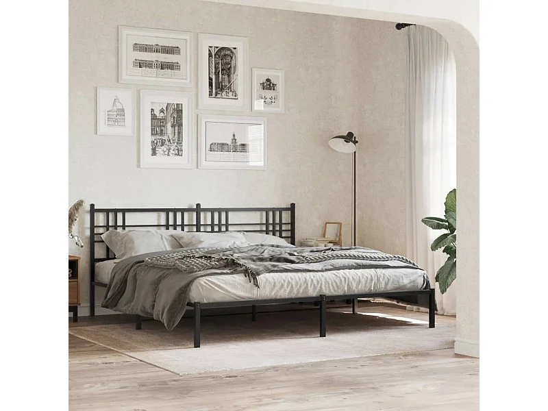 Cadre de lit métal sans matelas avec tête de lit noir 183x213cm