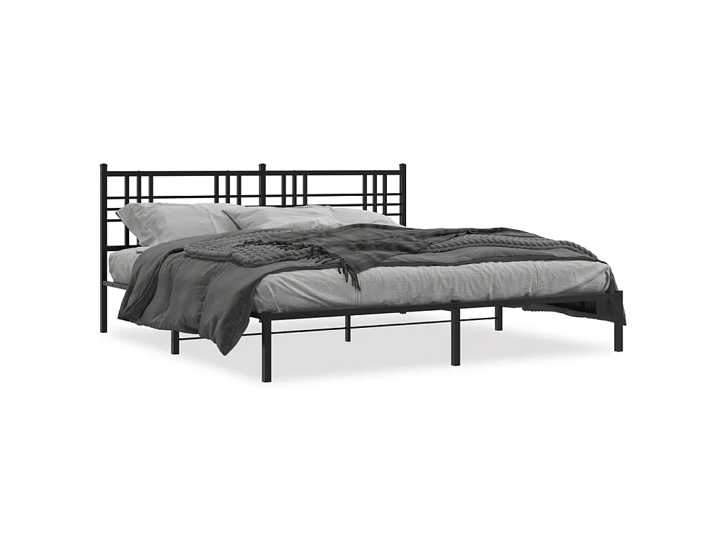 Cadre de lit métal sans matelas avec tête de lit noir 183x213cm