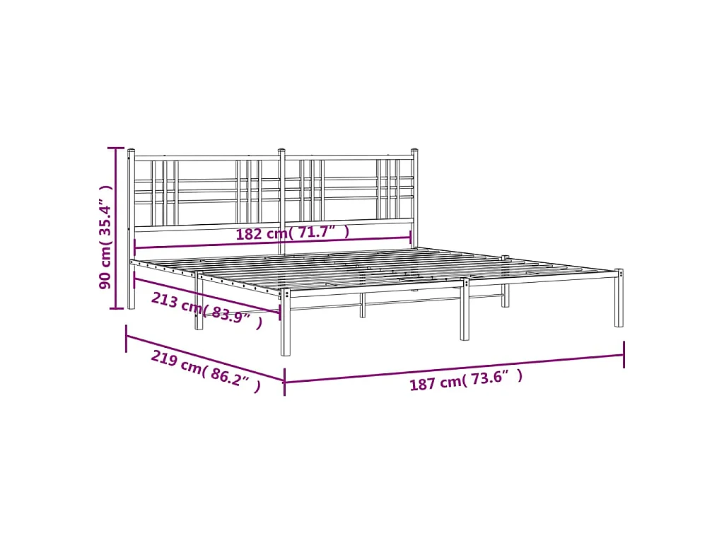 Cadre de lit métal sans matelas avec tête de lit noir 183x213cm