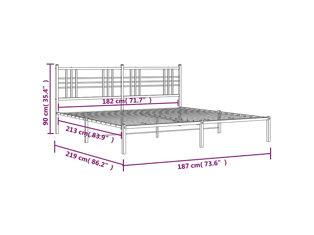 Cadre de lit métal sans matelas avec tête de lit noir 183x213cm