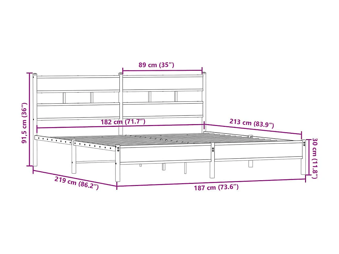Metallbett ohne Matratze Räuchereiche 183x213 cm