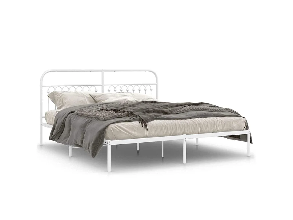 Estructura cama sin colchón con cabecero metal blanco 183x203cm