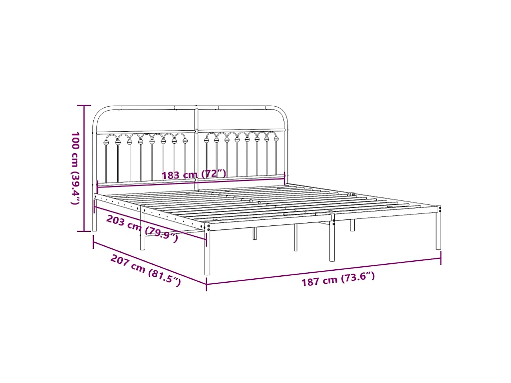 Estructura cama sin colchón con cabecero metal blanco 183x203cm