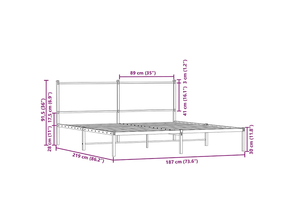Estructura de cama sin colchón metal roble marrón 183x213 cm