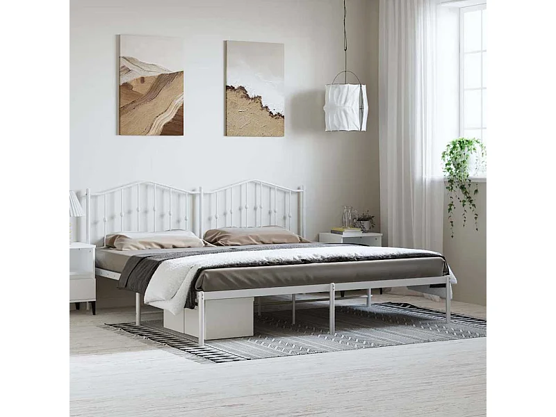 Cadre de lit métal sans matelas et tête de lit blanc 183x213 cm