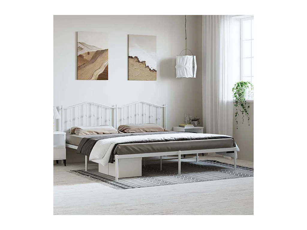 Cadre de lit métal sans matelas et tête de lit blanc 183x213 cm