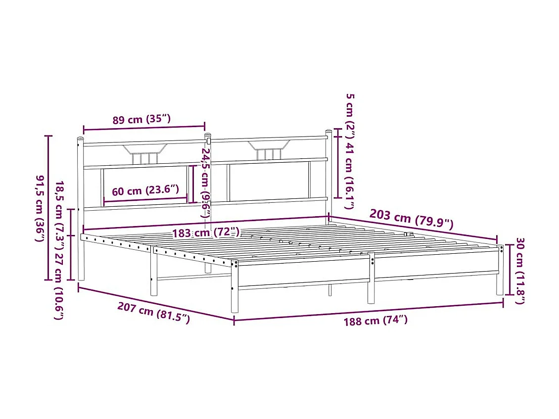 Bedframe zonder matras 183x203 cm spaanplaat gerookt eiken