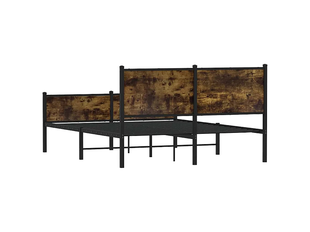 Cadre de lit en métal sans matelas chêne fumé 137x190 cm