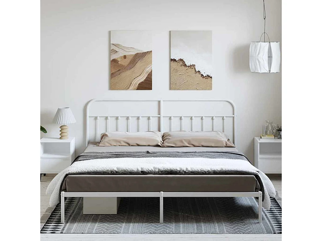 Cadre de lit métal sans matelas et tête de lit blanc 183x213 cm