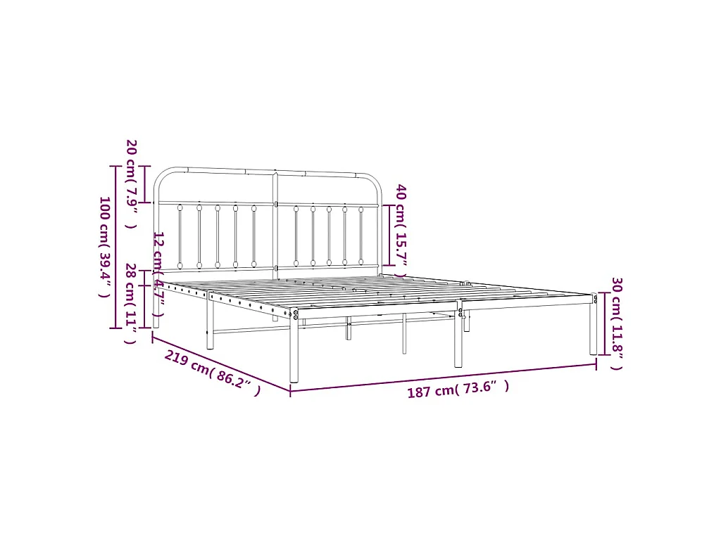 Cadre de lit métal sans matelas et tête de lit blanc 183x213 cm