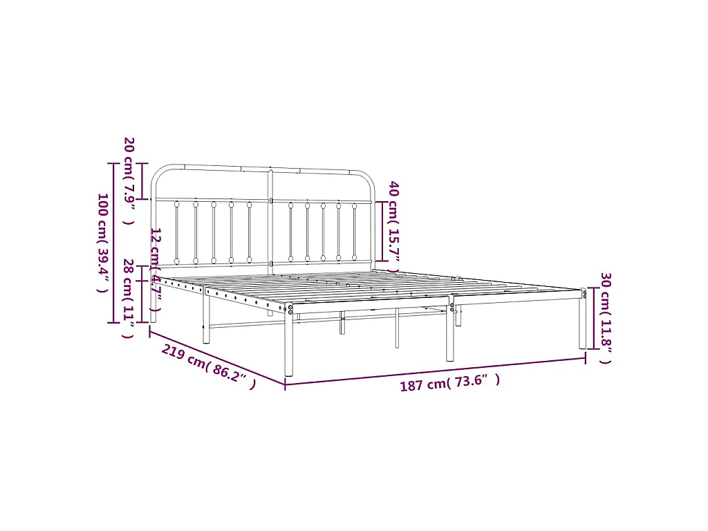 Cadre de lit métal sans matelas et tête de lit blanc 183x213 cm
