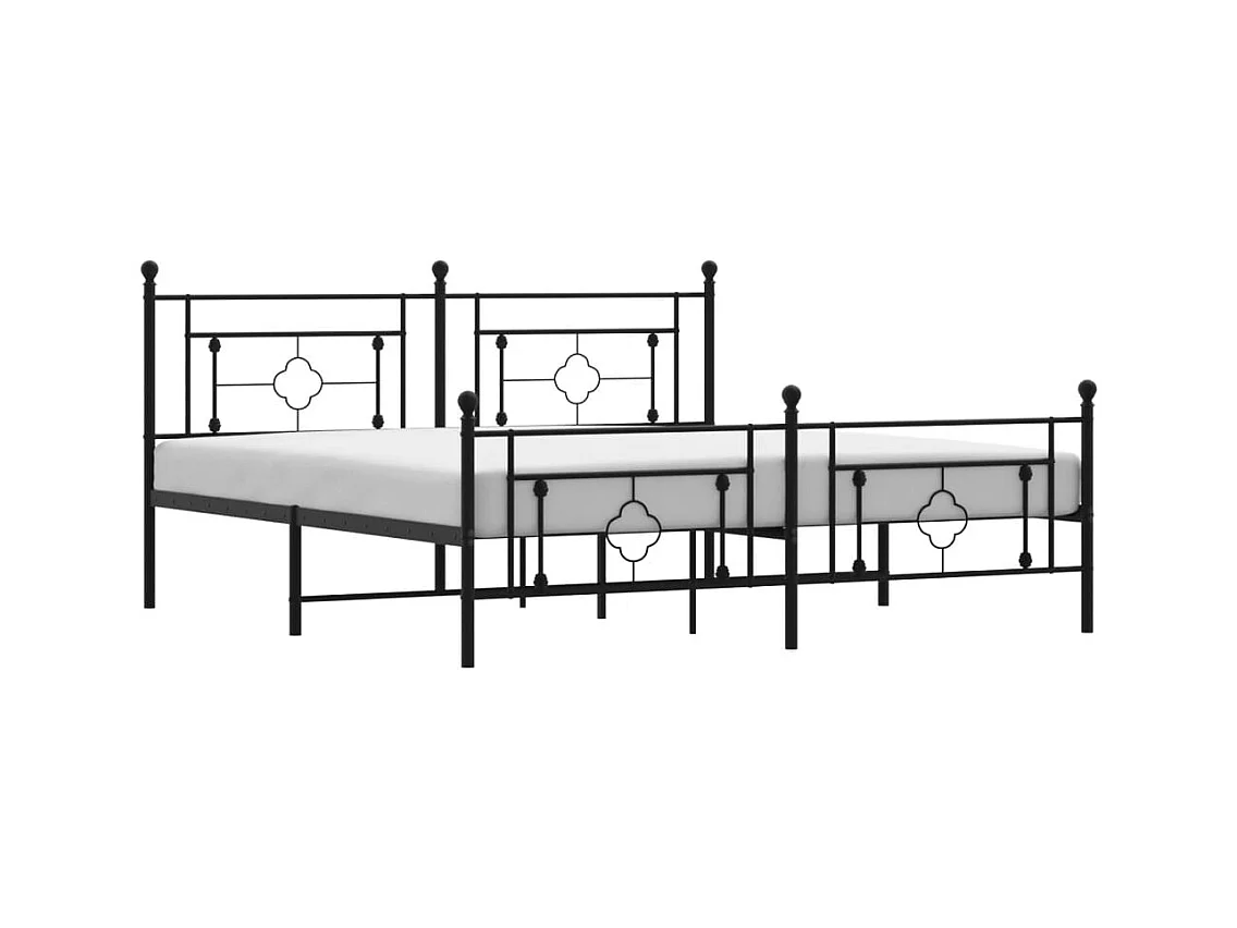 Cadre de lit métal sans matelas avec pied de lit noir 183x213cm