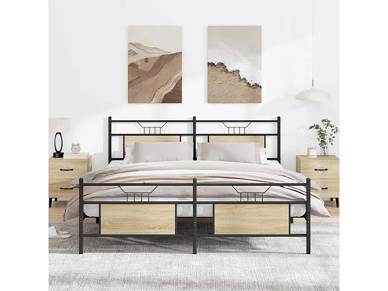 Cadre de lit en métal sans matelas chêne sonoma 183x213 cm