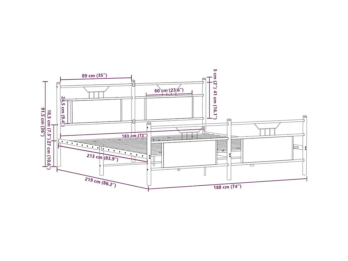 Cadre de lit en métal sans matelas chêne sonoma 183x213 cm