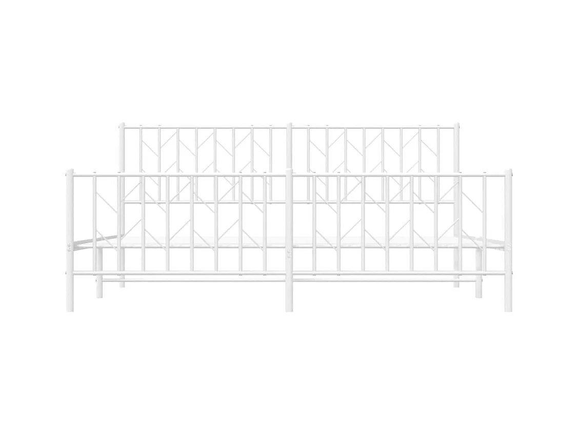 Cadre de lit métal sans matelas et pied de lit blanc 183x213 cm