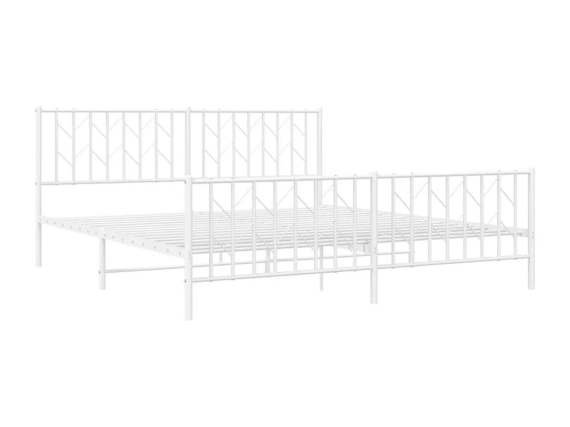 Cadre de lit métal sans matelas et pied de lit blanc 183x213 cm