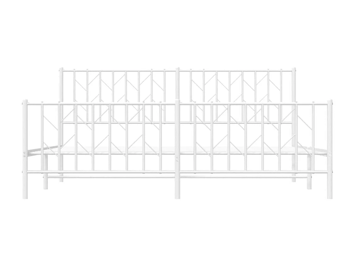 Cadre de lit métal sans matelas et pied de lit blanc 183x213 cm