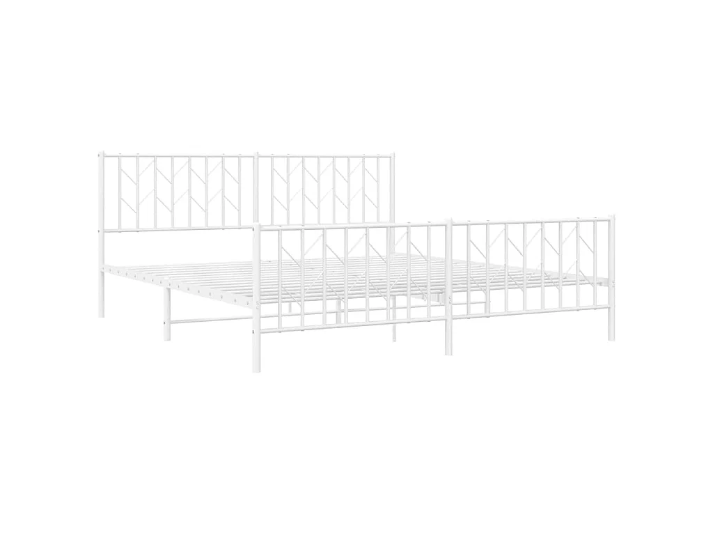 Cadre de lit métal sans matelas et pied de lit blanc 183x213 cm