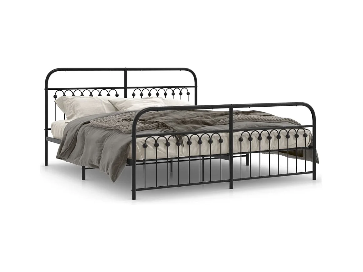 Cadre de lit métal sans matelas avec pied de lit noir 183x213cm
