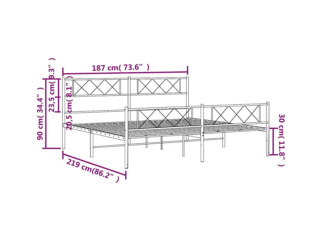 Cadre de lit métal sans matelas et pied de lit blanc 183x213 cm