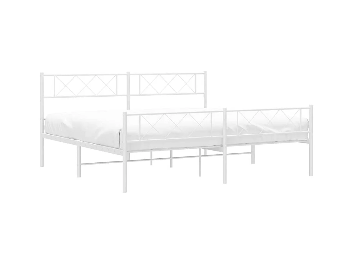 Cadre de lit métal sans matelas et pied de lit blanc 183x213 cm