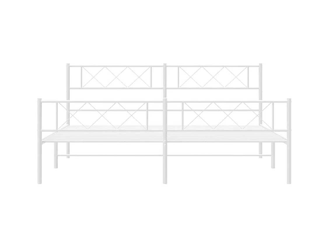 Cadre de lit métal sans matelas et pied de lit blanc 183x213 cm