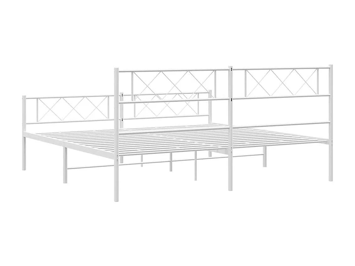 Cadre de lit métal sans matelas et pied de lit blanc 183x213 cm