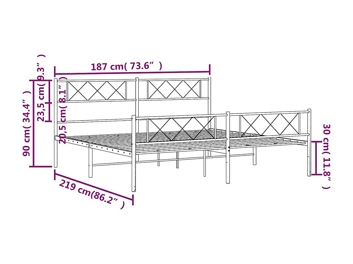 Bedframe met hoofd- en voeteneinde metaal wit 183x213 cm