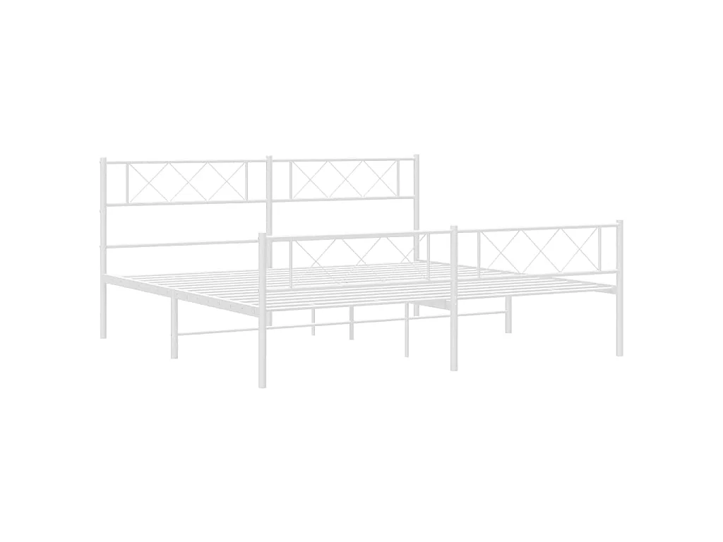 Cadre de lit métal sans matelas et pied de lit blanc 183x213 cm
