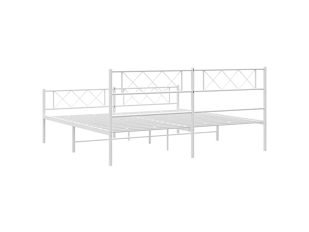 Cadre de lit métal sans matelas et pied de lit blanc 183x213 cm