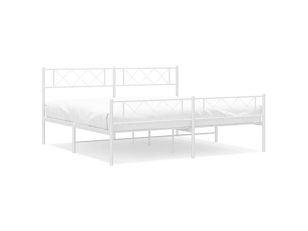 Cadre de lit métal sans matelas et pied de lit blanc 183x213 cm