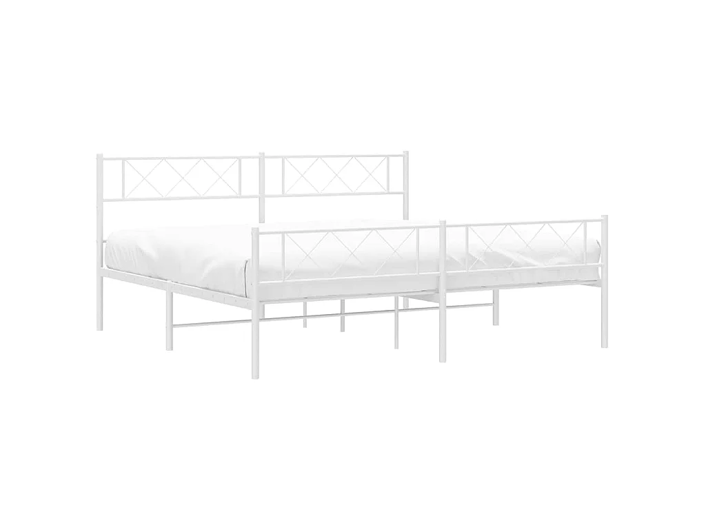 Cadre de lit métal sans matelas et pied de lit blanc 183x213 cm