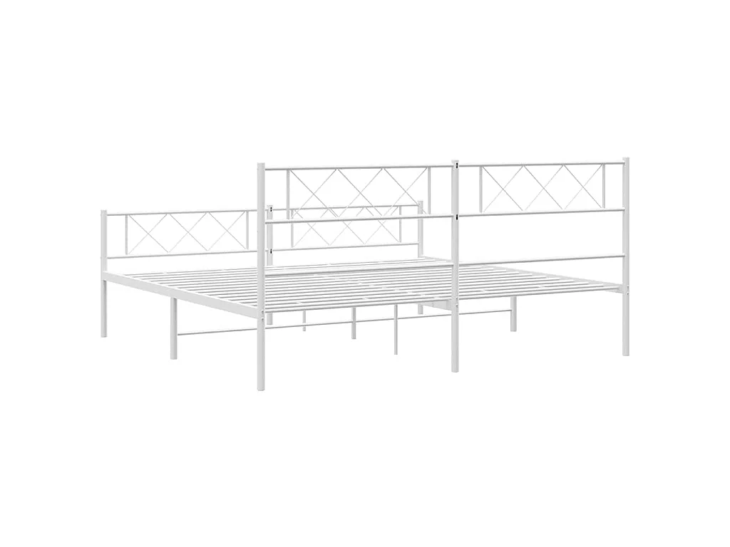 Cadre de lit métal sans matelas et pied de lit blanc 183x213 cm