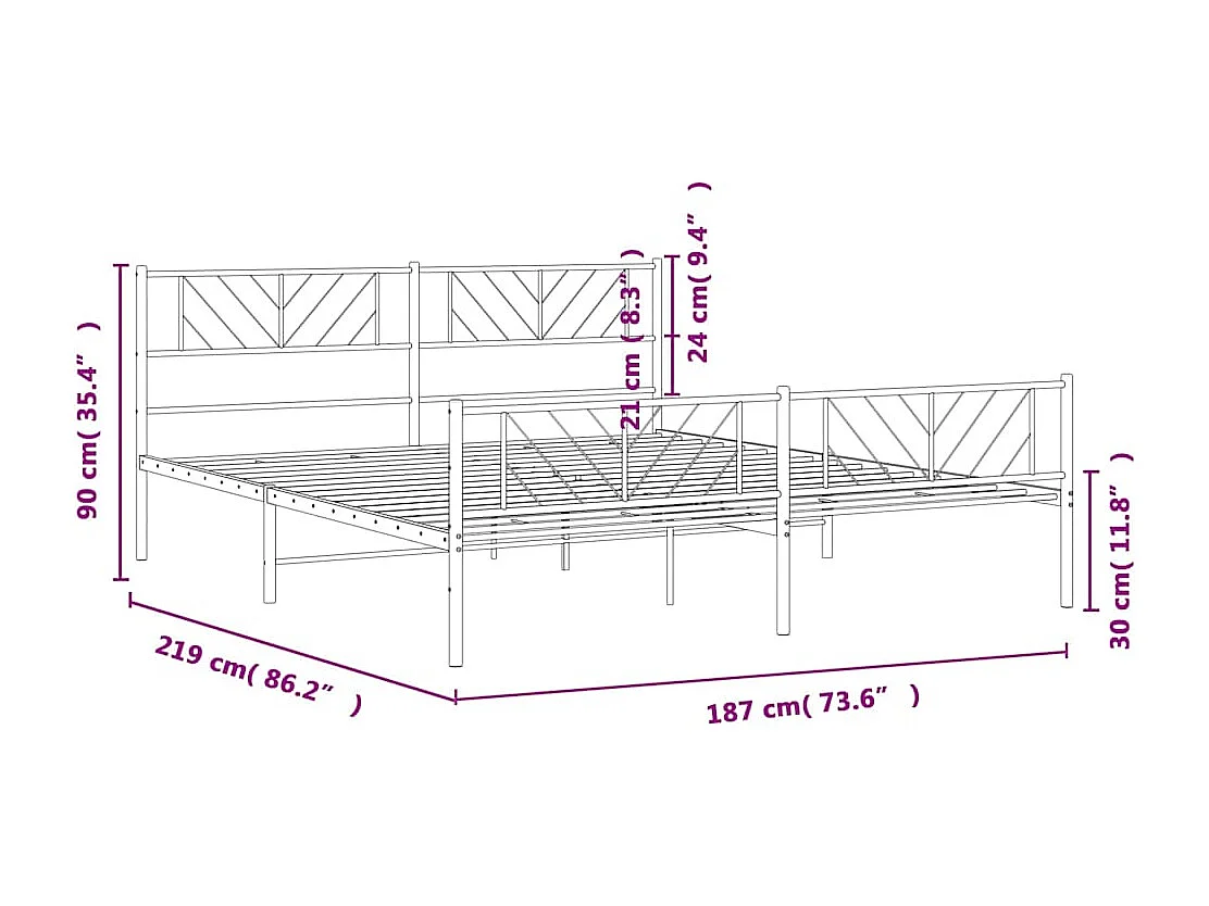 Cadre de lit métal sans matelas avec pied de lit noir 183x213cm