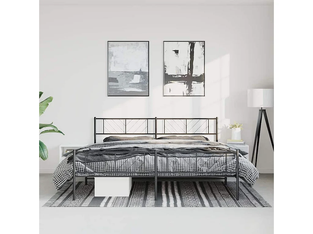 Bedframe met hoofd- en voeteneinde metaal zwart 183x213 cm
