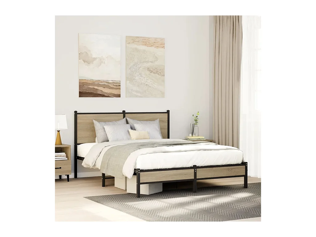 Bedframe zonder matras metaal sonoma eikenkleurig 137x190 cm
