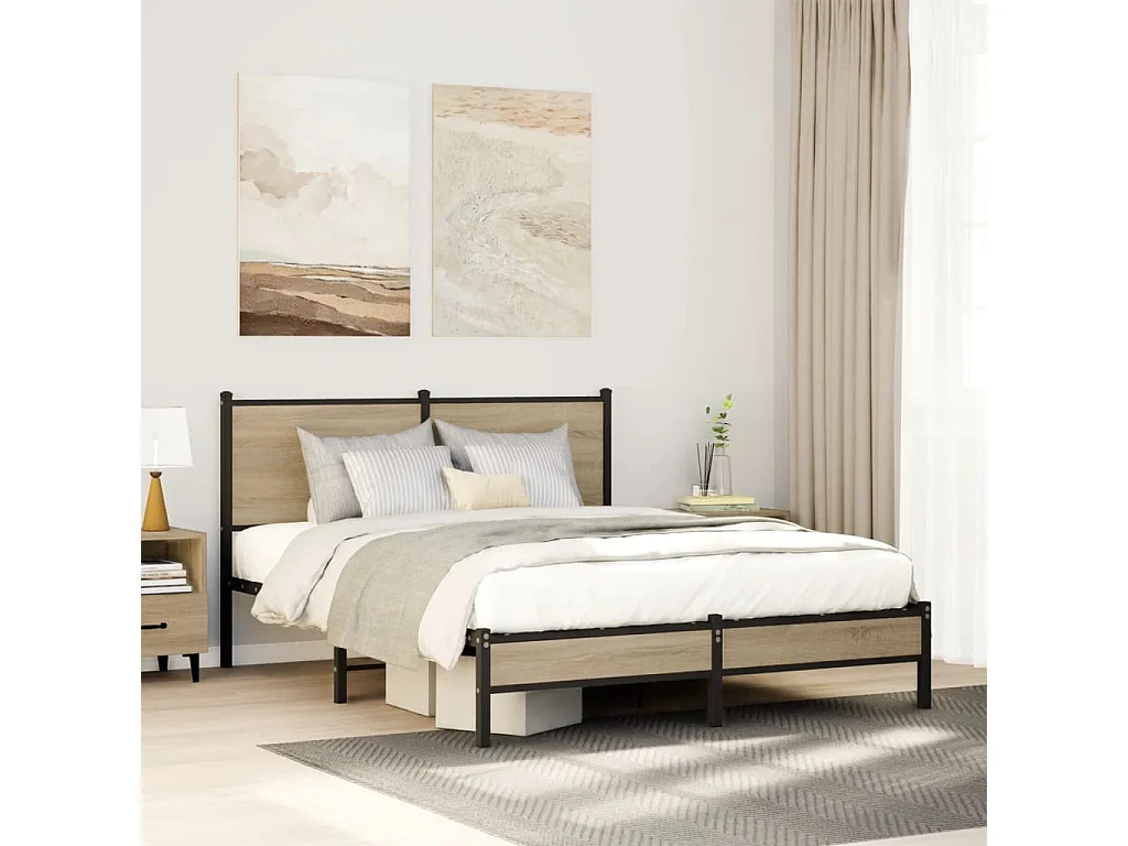 Metallbett ohne Matratze Sonoma-Eiche 137x190 cm