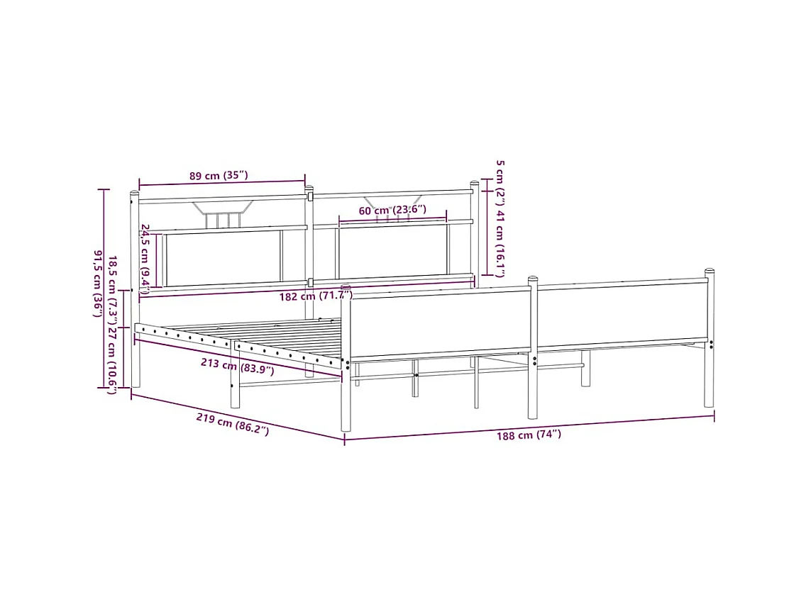 Cadre de lit en métal sans matelas chêne sonoma 183x213 cm