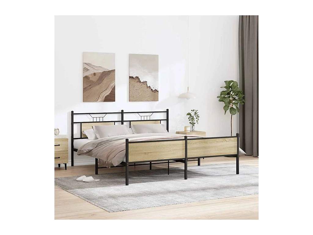 Cadre de lit en métal sans matelas chêne sonoma 183x213 cm