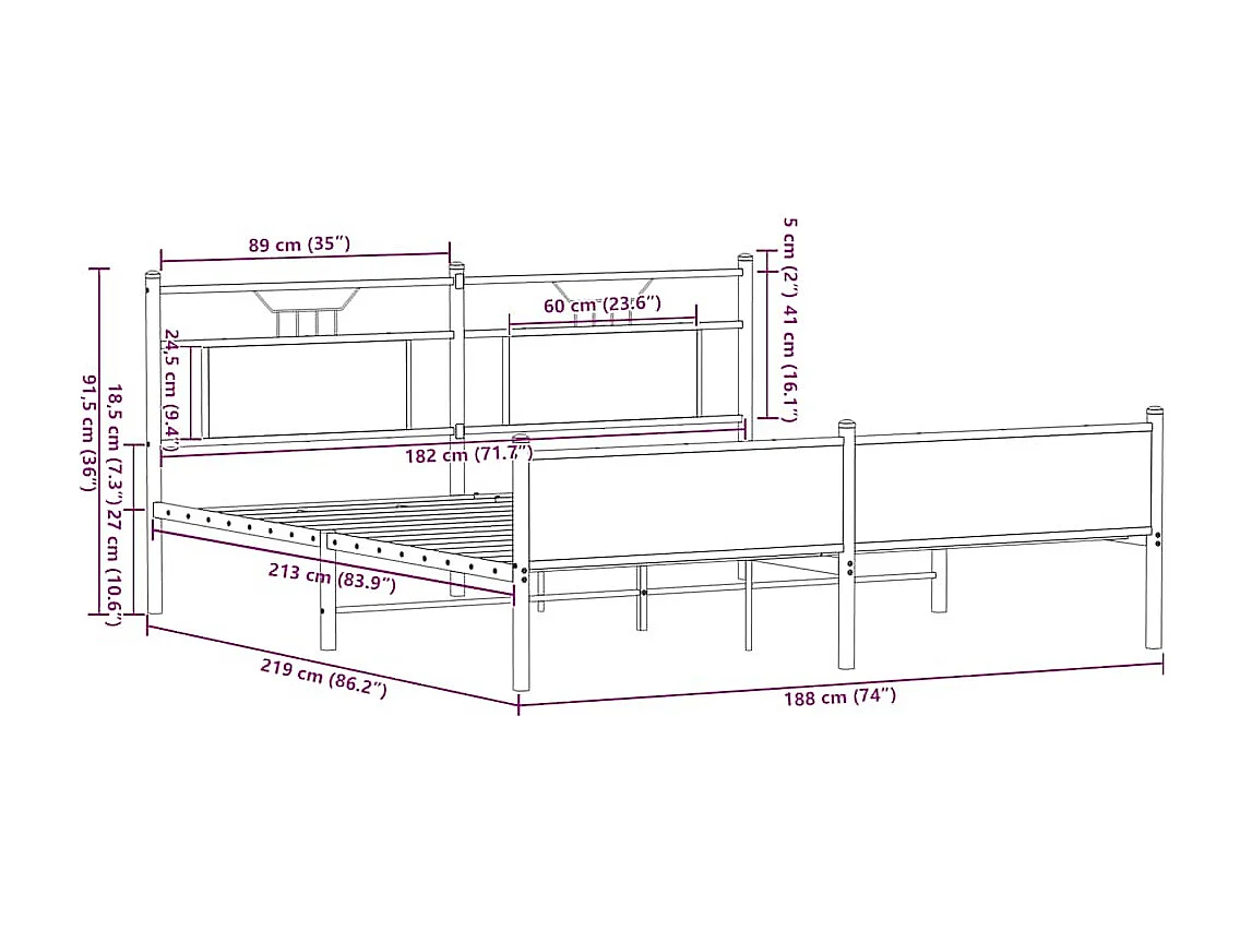 Cadre de lit en métal sans matelas chêne sonoma 183x213 cm