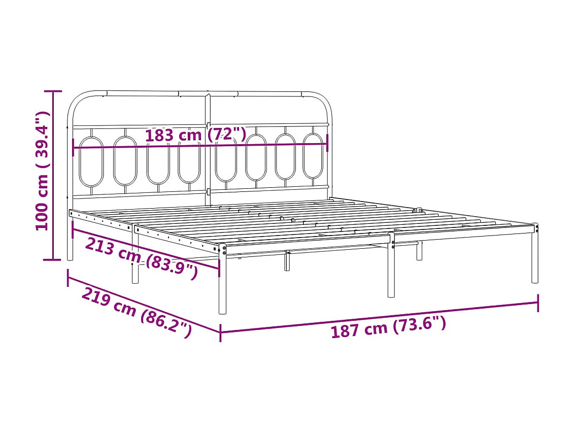 Bedframe met hoofdbord metaal wit 183x213 cm