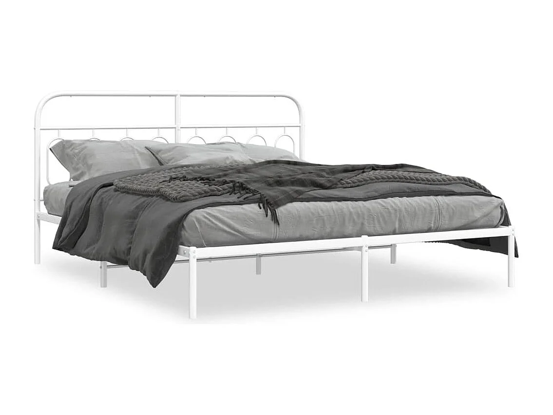 Cadre de lit métal sans matelas et tête de lit blanc 183x213 cm