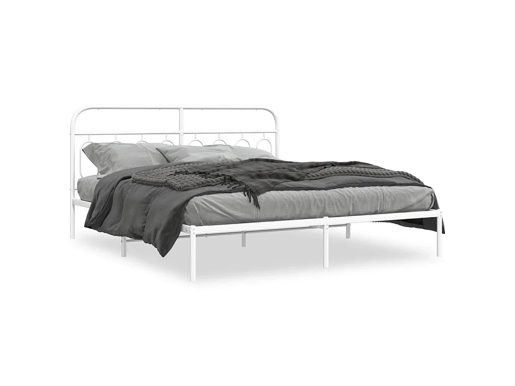 Cadre de lit métal sans matelas et tête de lit blanc 183x213 cm