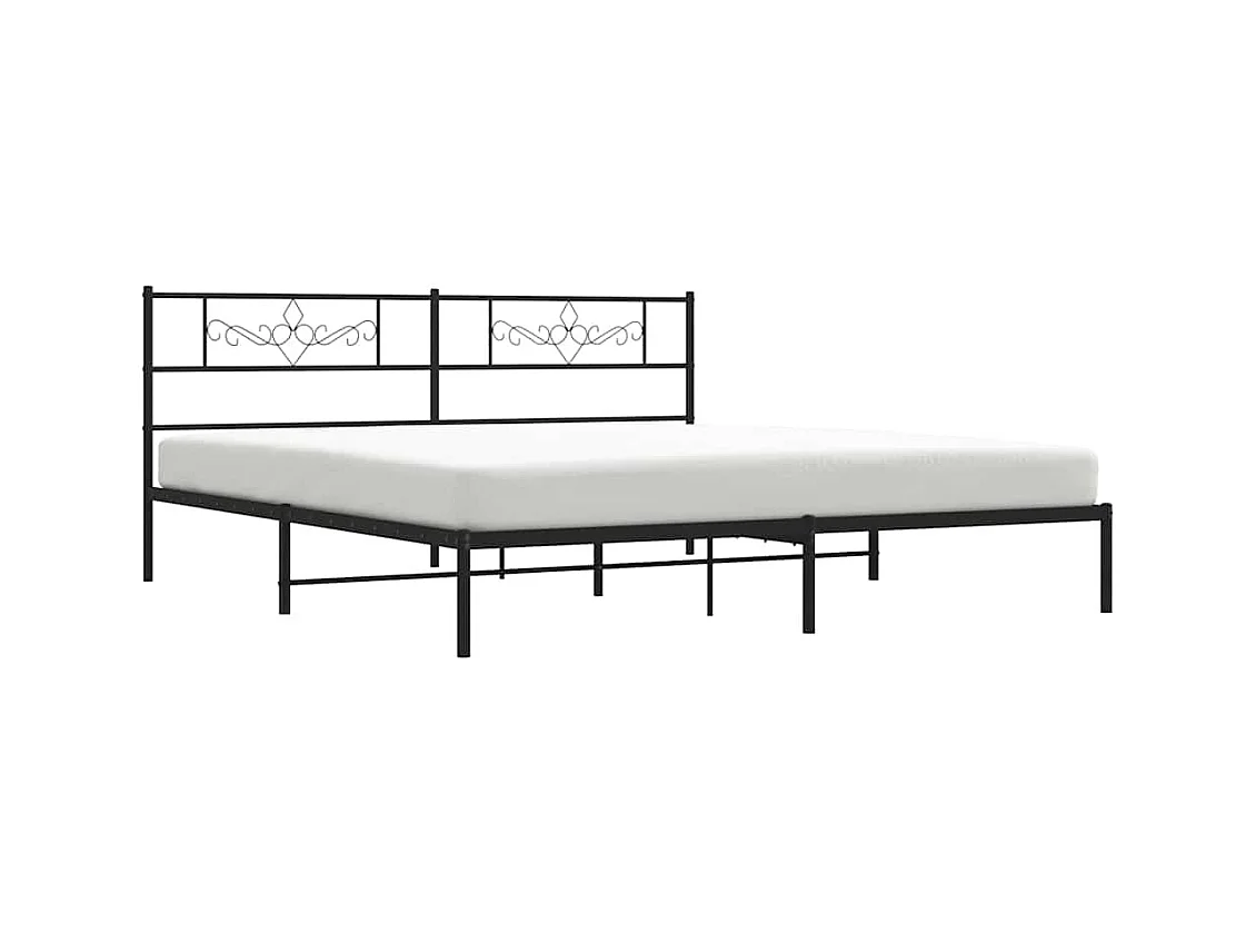 Cadre de lit métal sans matelas avec tête de lit noir 183x213cm