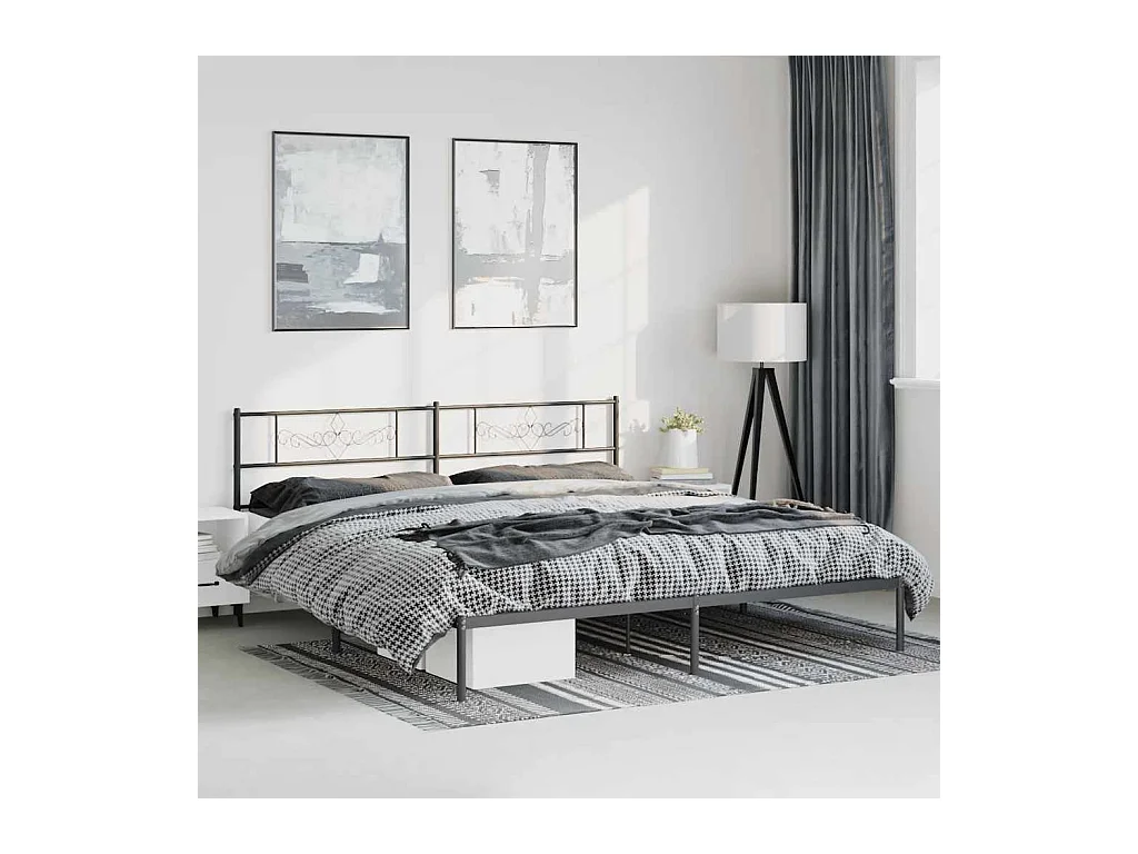 Bedframe met hoofdbord metaal zwart 183x213 cm