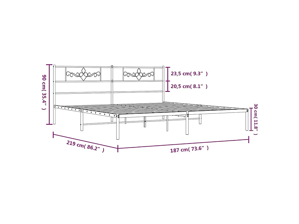 Bedframe met hoofdbord metaal zwart 183x213 cm