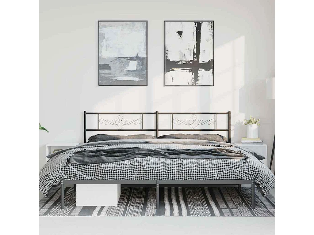 Cadre de lit métal sans matelas avec tête de lit noir 183x213cm