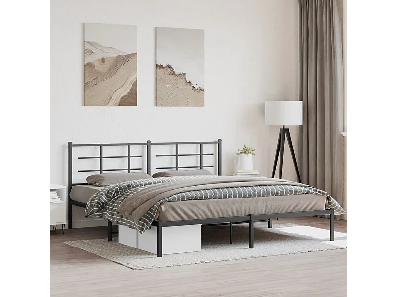 Cadre de lit métal sans matelas avec tête de lit noir 183x213cm