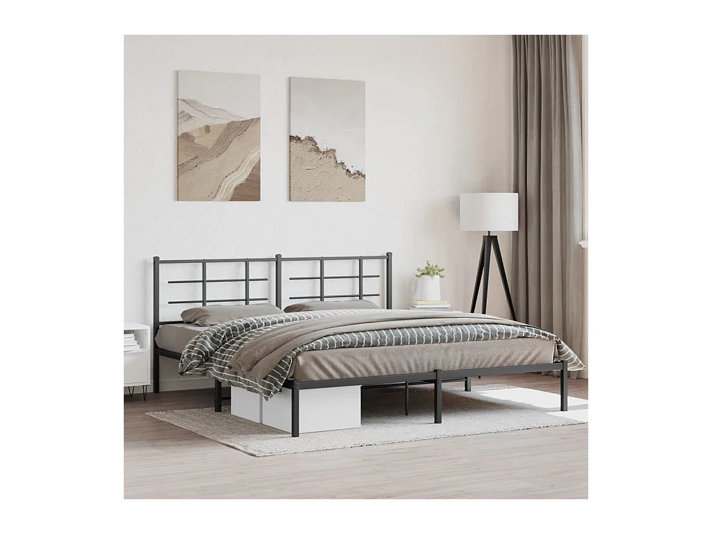Cadre de lit métal sans matelas avec tête de lit noir 183x213cm